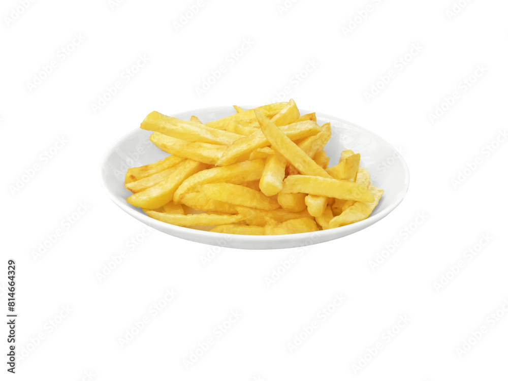 French fries, chips or french-fried potatoes in the white plate isolated transparent png French fries, chips or french-fried potatoes in the white plate isolated transparent png
