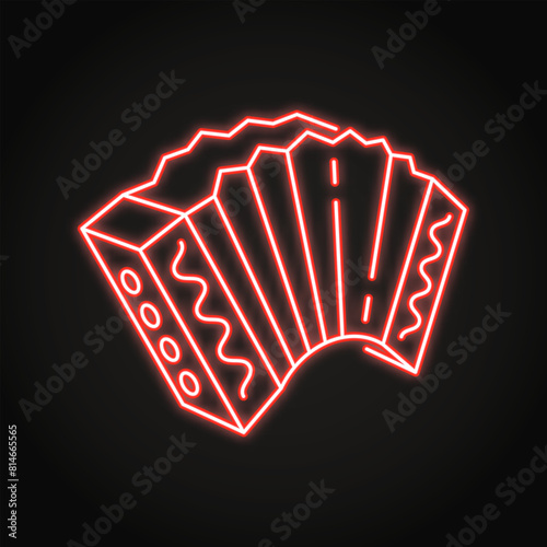 Accordion folk music instrument neon icon. Traditional Russian bayan or harmonica symbol. Vector illustration.