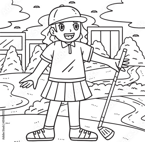 Golf Female Golfer with a Club Coloring Page 
