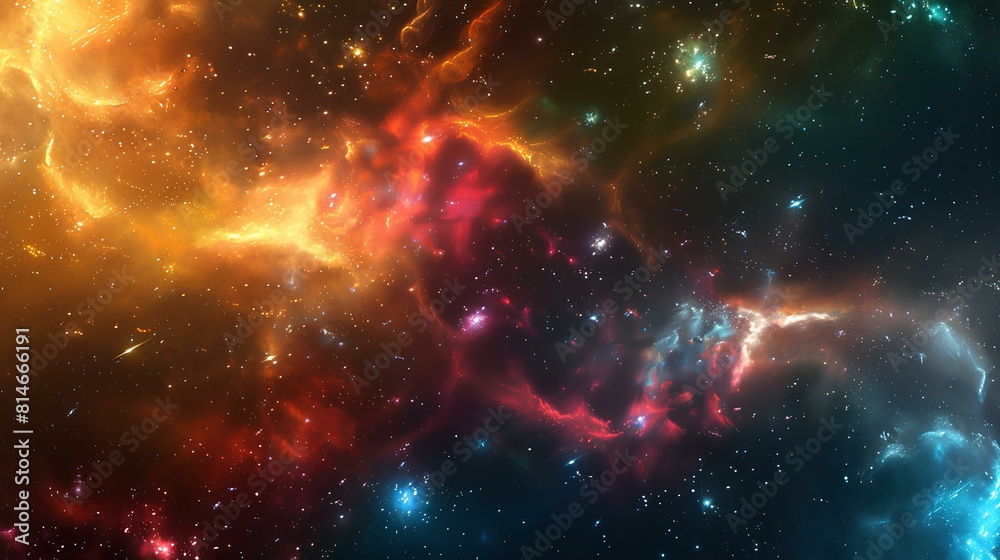 Naklejka premium The image is a depiction of outer space, with a colorful nebula and stars.