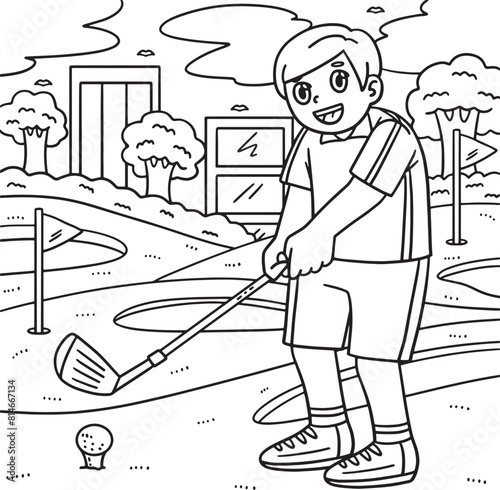 Golf Golfer Getting Ready to Hit Coloring Page 
