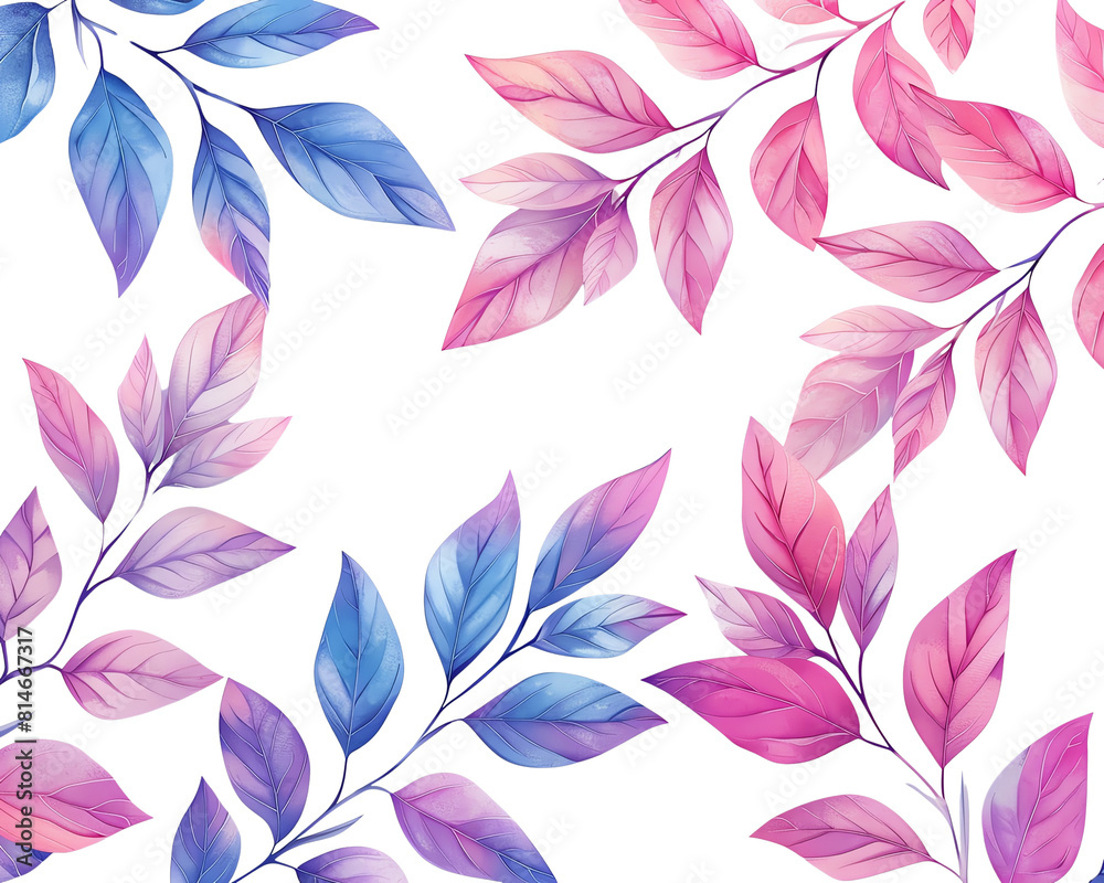 Colorful watercolor leaves seamless pattern. on transparent background.