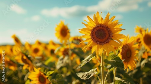 Sunflowers blooming under a summer sky  a vibrant natural landscape