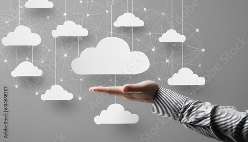 Modern cloud solution background on light gray background