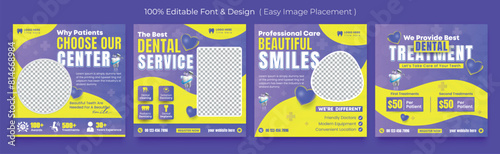 Medical dental healthcare service social media post template design. Hospital, doctor, clinic and dentist health business marketing banner with logo & icon. Creative online promotion corporate flyer &