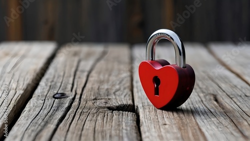 heart shaped padlock on wooden table 
