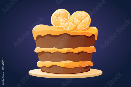Sweet baked delicious lemon sponge cake on a plate. Vector isolated cartoon illustration.
