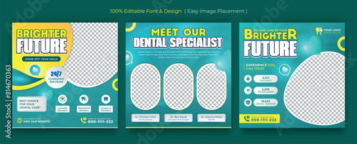 Medical dental healthcare service social media post template design. Hospital, doctor, clinic and dentist health business marketing banner with logo & icon. Creative online promotion corporate flyer &