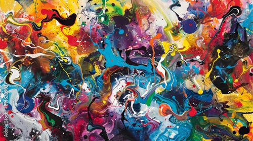 Vibrant abstract painting exploding with dynamic colors and fluid shapes