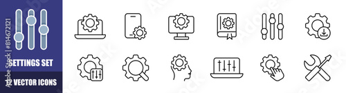 Settings icons set. Gear icons. Linear style. Vector icons
