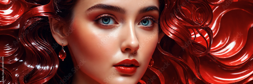 Portrait of a beautiful young woman with wavy plastic red hair Portrait of a beautiful young woman with wavy plastic red hair