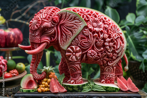 Watermelon Carved into an Adorable Elephant