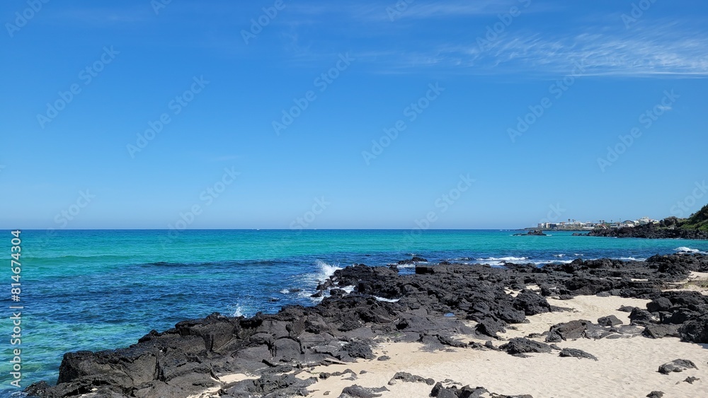 Handam Coastal Trail, Jeju Island, Korea, beach, blue sea, blue sky, beach Handam Coastal Trail, Jeju Island, Korea, beach, blue sea, blue sky, beach