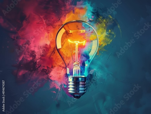 Light bulb on colorful abstract background. Idea, innovation and creativity concept. photo