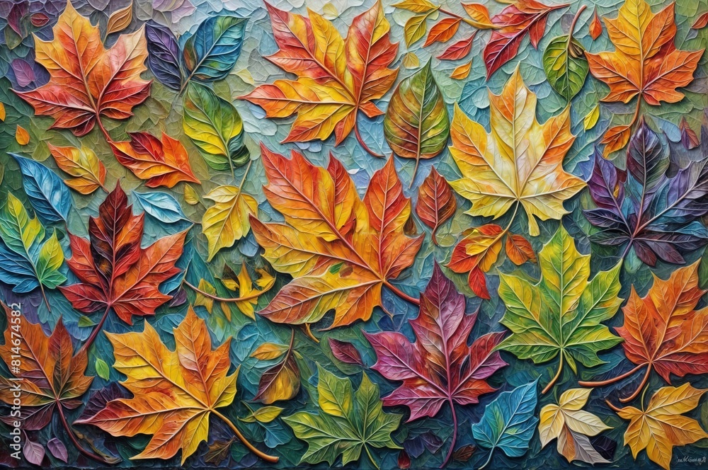 Colorful leaves painting art abstract background. wallpapers, posters, cards, murals, rugs, hangings paint