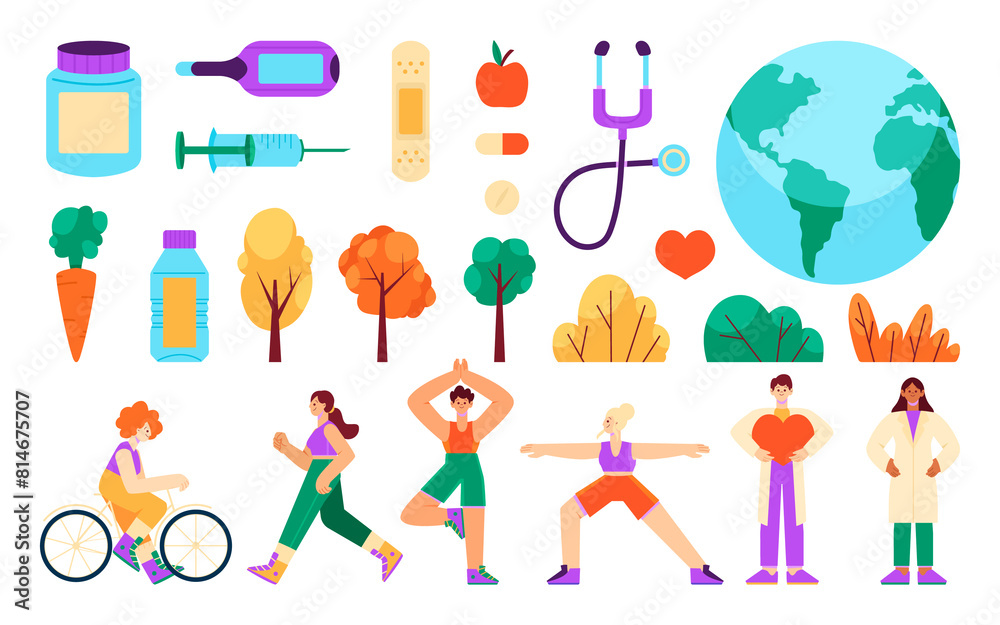 World health day icons in flat design World health day icons in flat design
