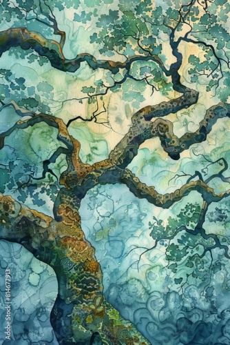 Vibrant Watercolor Tree Branch for Nature Designs Generative AI