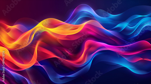 Gradient neon glow colorful wavy bokeh background with connection dotts   colorful background with abstract shape glowing in ultraviolet spectrum  curvy neon lines