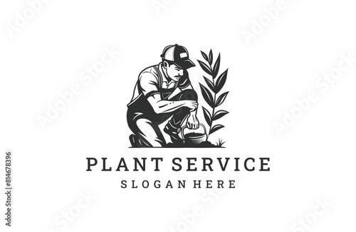 Plant service style logo icon design template flat vector