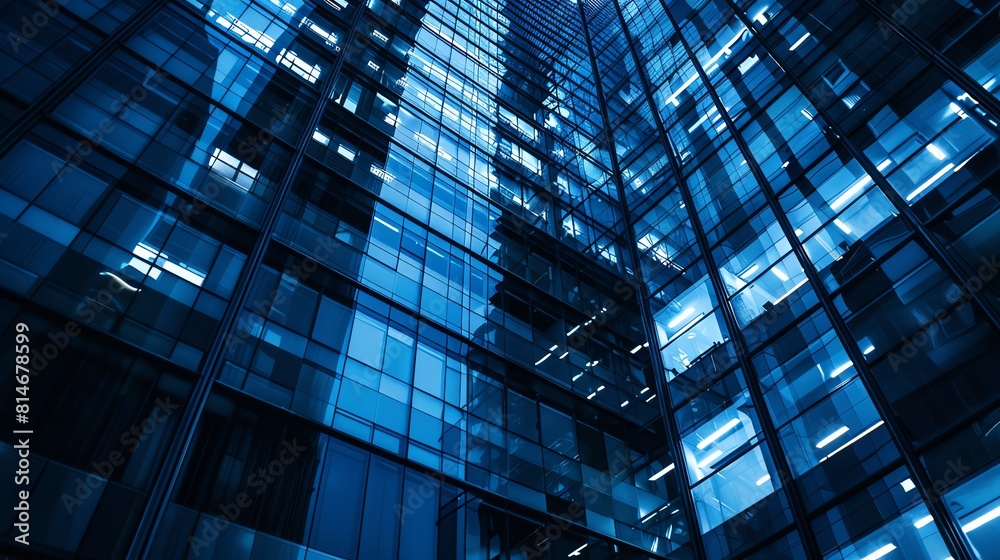 Looking up at a skyscraper made of reflective glass and steel. Looking up at a skyscraper made of reflective glass and steel.