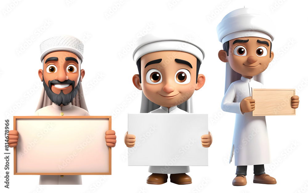3d rendering male cartoon characters holding a blank sign isolated on transparent background, PNG file add 3d rendering male cartoon characters holding a blank sign isolated on transparent background, PNG file add