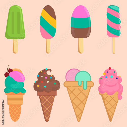 Ice cream, set, ice cream with different flavors