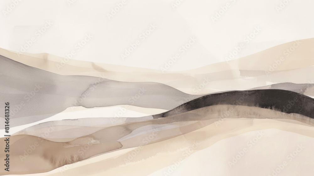 Fototapeta premium Simple, minimalist graphics in boho, landscape, desert, mountain, muted beige-brown and neutral colors.