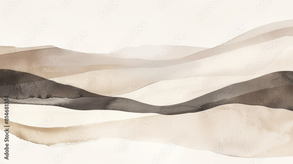 Obraz premium Simple, minimalist graphics in boho, landscape, desert, mountain, muted beige-brown and neutral colors.