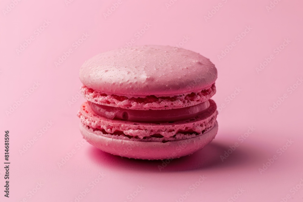 Pink French macaroon in center on pink background Pink French macaroon in center on pink background