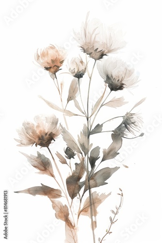 Watercolor Wildflowers on Neutral Background Generative AI