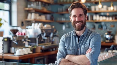 Smiling Entrepreneur at His Cafe