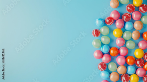 A colorful confectionery dream  glossy gumballs arranged on a vibrant backdrop.