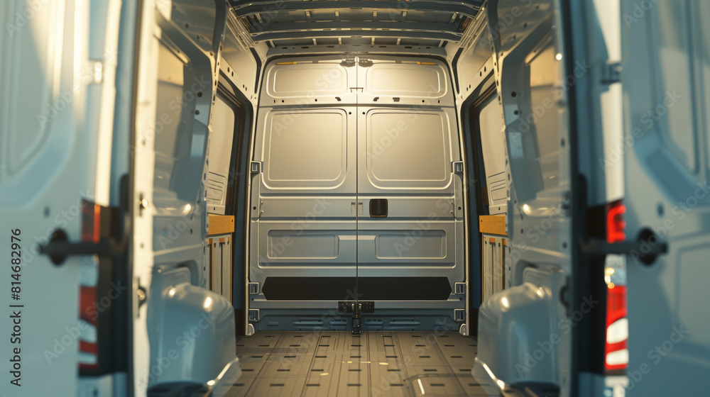 Sun streams into an empty van showing a clean cargo space. Sun streams into an empty van showing a clean cargo space.