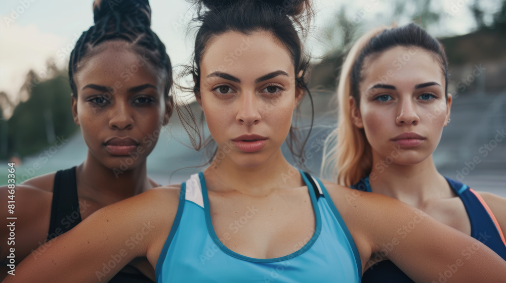 Three athletes looking determined, ready for a challenge. Three athletes looking determined, ready for a challenge.