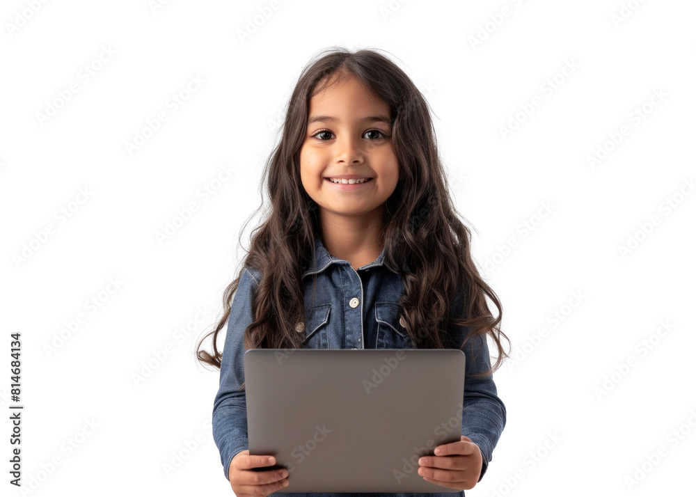 Young Girl with Tablet on Transparent Background Young Girl with Tablet on Transparent Background