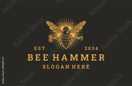 Bee hammer style logo icon design template flat vector