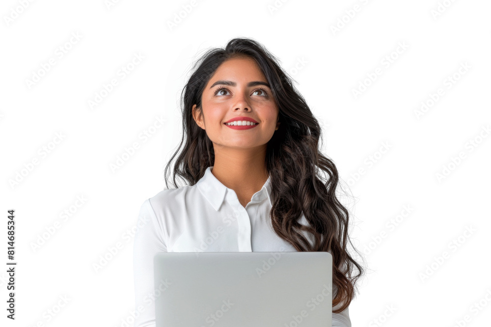 Young Woman with Laptop Looking Upwards Young Woman with Laptop Looking Upwards