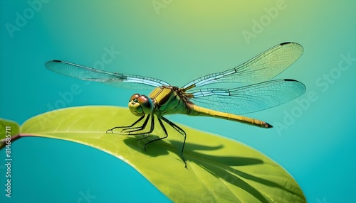 A dragonfly perched on a leaf in gradients of turq upscaled_3