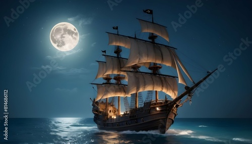 A pirate ship sailing under a starry sky with a fu upscaled_2 photo