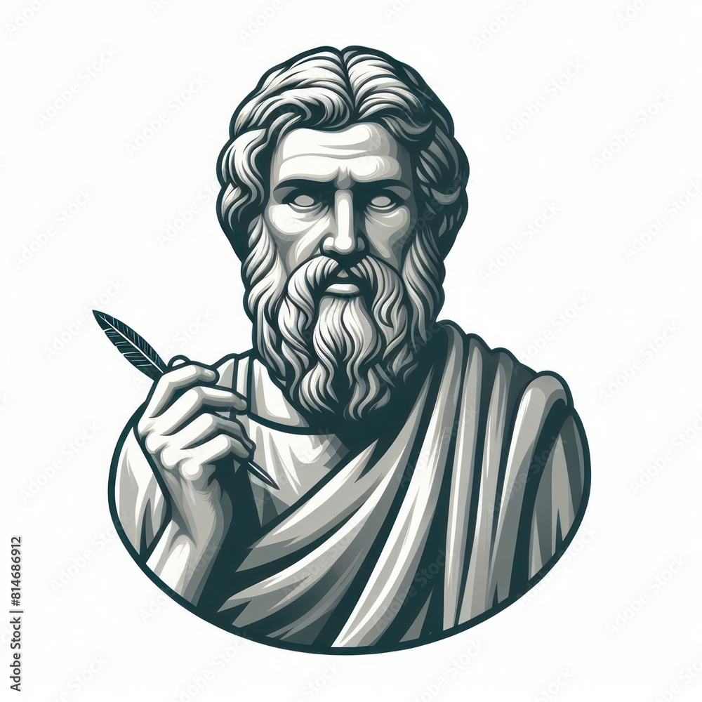 Obraz premium Homer, greek poet, author of the Odyssey and the Iliad, epic poems Isolated on white background