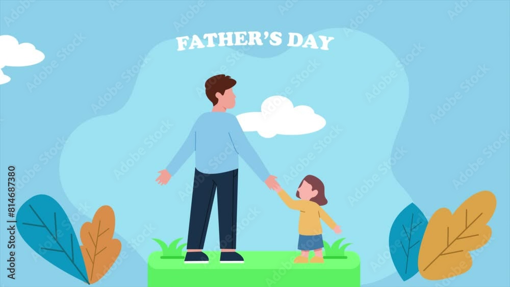 Animated video Happy father's day Concept. Full length animation illustration. High quality 4k footage.