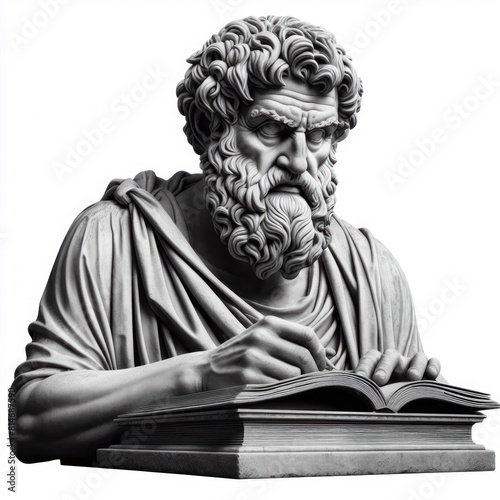 Statue Pythagoras of Samos, mathematician and Greek philosopher Isolated on white background