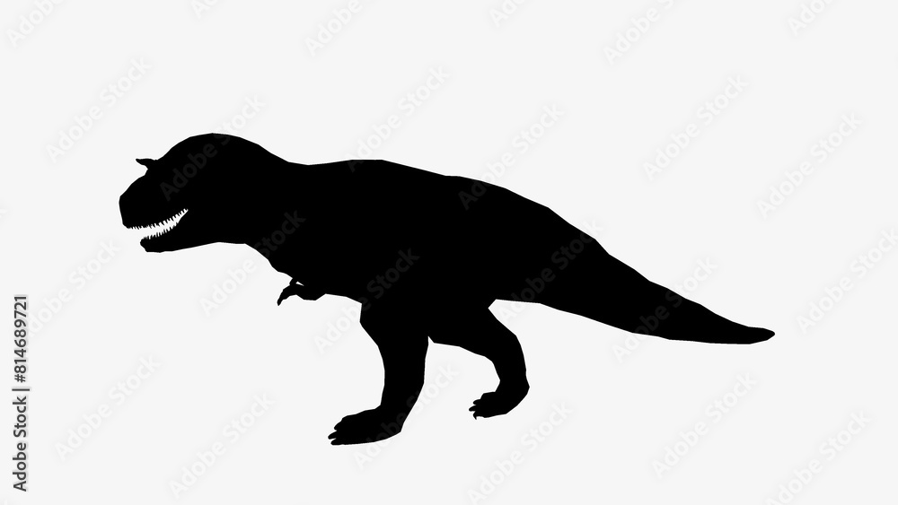 Black Silhouette of Tyrannosaurid Dinosaur on Isolated White Background