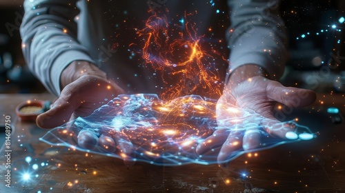 A physics teacher demonstrating the principles of electromagnetism through interactive augmented reality simulations