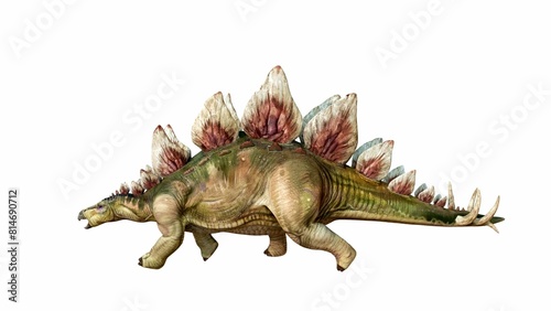 Artistic 3D Illustration of a Stegosaurus with Colorful Plates on Isolated Background