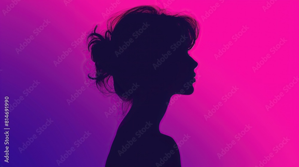 silhouette of female person against vibrant purple and pink gradient background silhouette of female person against vibrant purple and pink gradient background