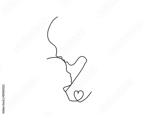 Mother and child thin line illustration on white background 