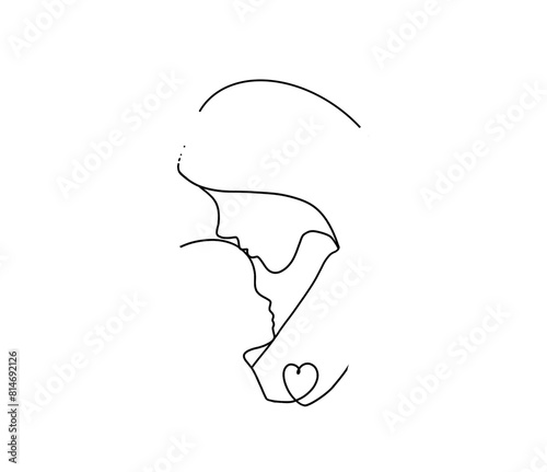 Mother and child thin line illustration on white background silhouette 