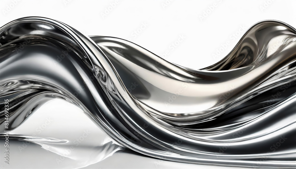Obraz premium Abstract fluid metal bent form. Metallic shiny curved wave in motion. Design element steel texture effect.