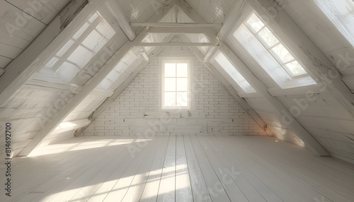 Bright attic empty bedroom in the fashionable apartment